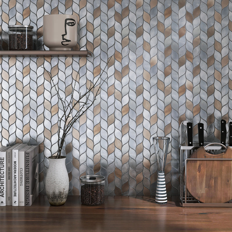 Silvleaf 12.21 in. x 13.39 in. Geometric Matte Aluminum Mosaic Tile