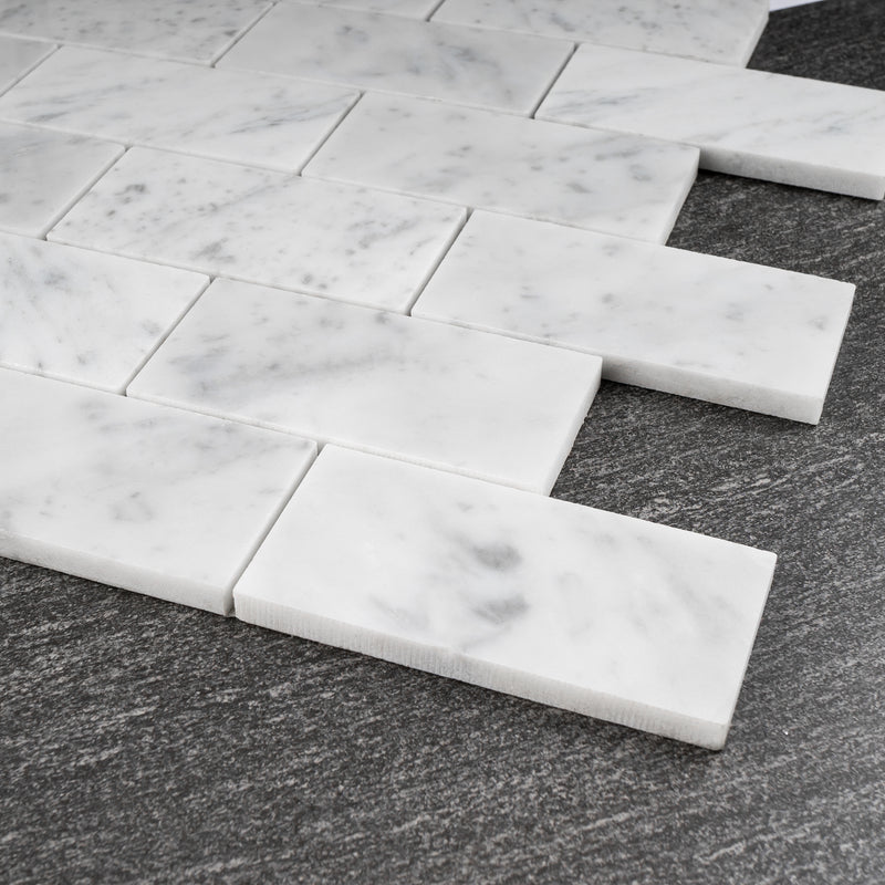 WHCA-01  White Carrara Series - 2X4 Rectangle Carrara Mosaic Tile