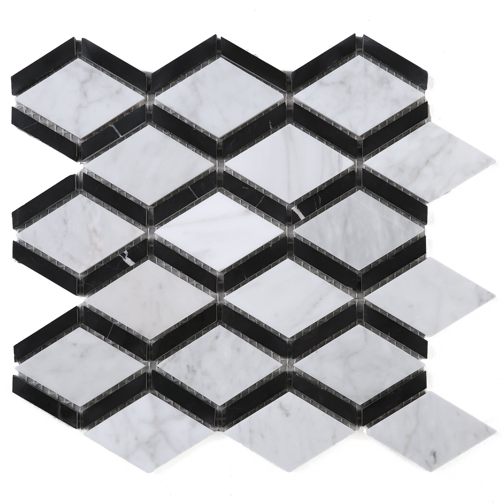 Carrara white and Nero Marquina diamond cut marble stone mosaic tile